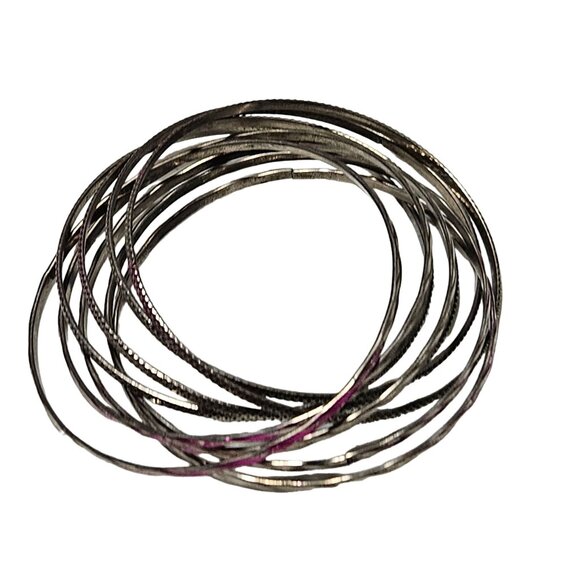 Vintage Silver Pink Bangle Bracelets Set Of 9 - Picture 3 of 4
